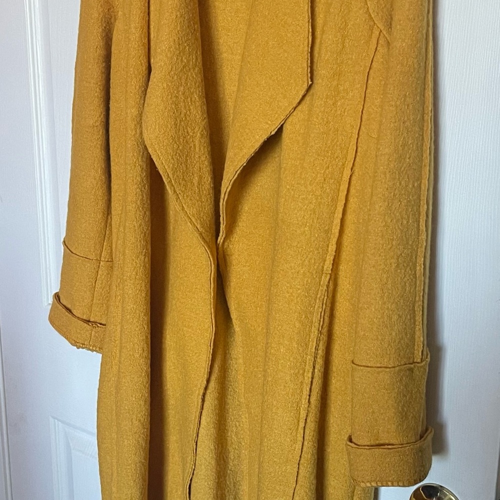 Tahari mustard yellow raw edge wool jacket